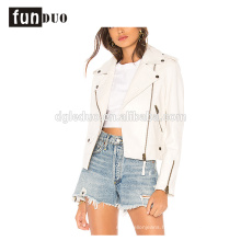 women white leather jacket fashion cool long sleeve jacket